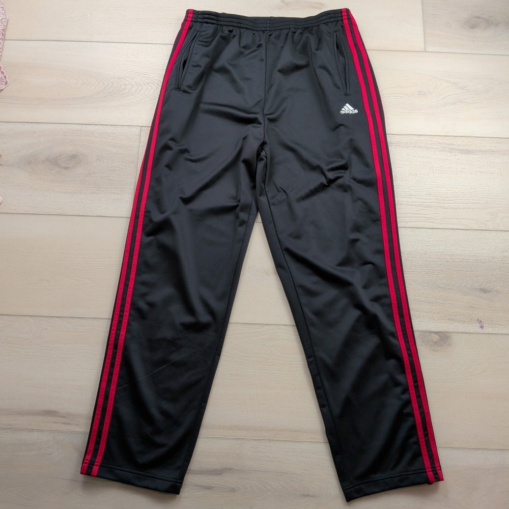 Vintage Y2K Adidas Tear Away Track Pants Mens Large Black Red 3-Stripe Snap